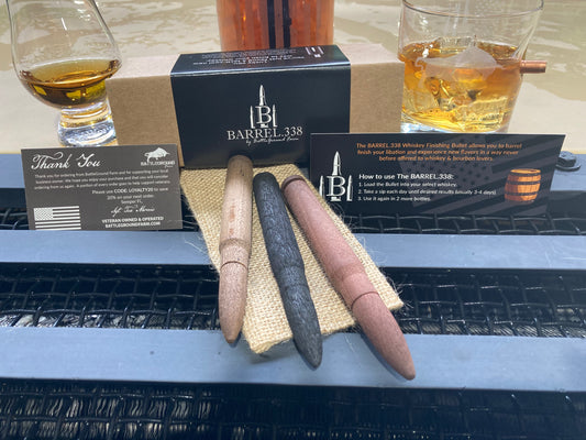 Custom Premium Oak, Maple, & Cherry Bourbon Staves - Smoothing & Aging | BARREL.338 by BattleGround Farm (Triple Shot)