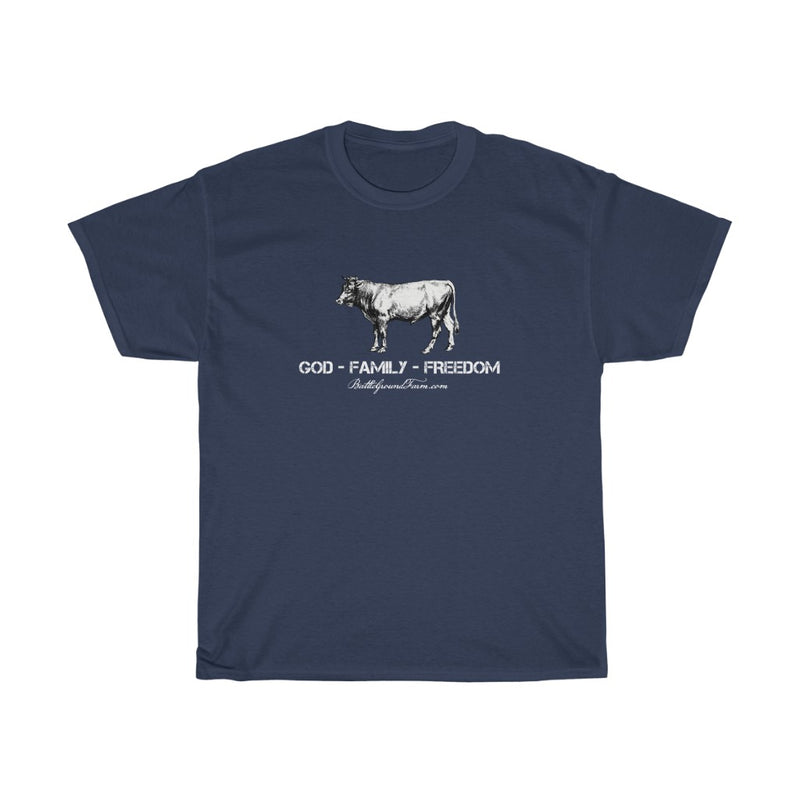 GOD FAMILY FREEDOM Bull - Men's Cotton TShirt