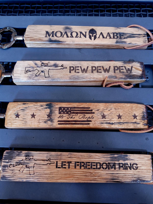 Engraved Bottle Openers - Made from Whiskey Barrel Staves