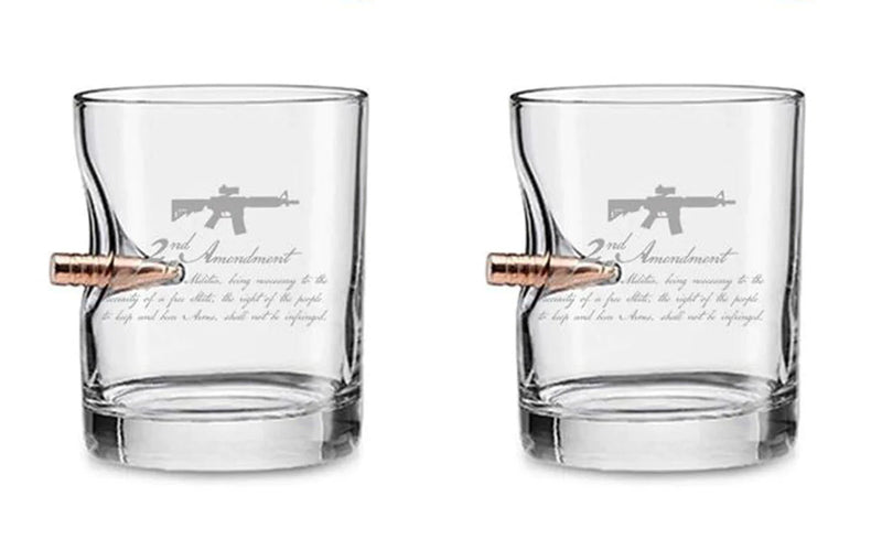 Whiskey Glass Set (2) 2nd Amendment -11oz Rocks W/ 308 Bullet