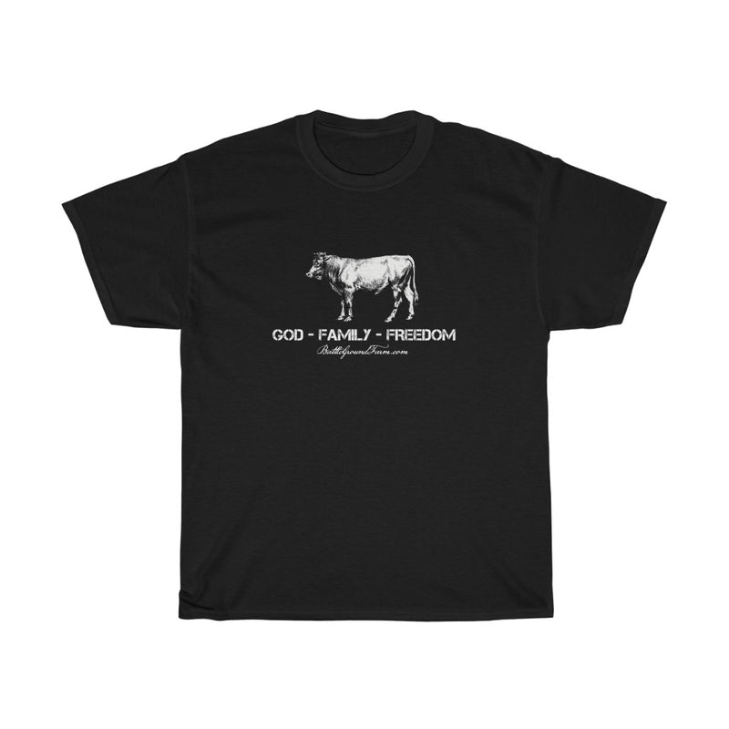 GOD FAMILY FREEDOM Bull - Men's Cotton TShirt